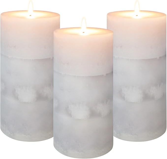 3x6 inch Pillar Candles Cozy Cotton Scented Set of 3 Gray White Layered Mottled - Image 9