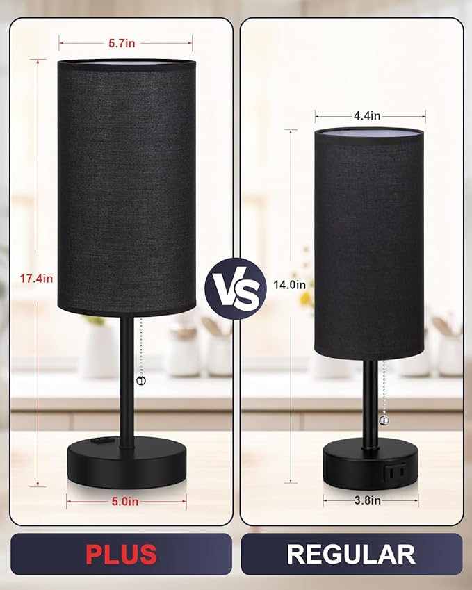 Fenmzee Large Black Bedside Lamps Set of 2-3 Color Temperatures Pull Chain Lamp - Image 2