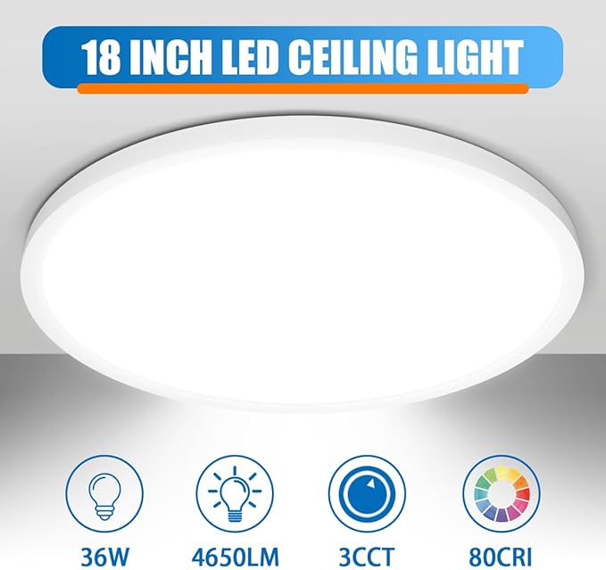 Allsmartlife Led Flush Mount Ceiling Light 2-Pack, 18 inch 36W 4650lm Dimmable - Image 2