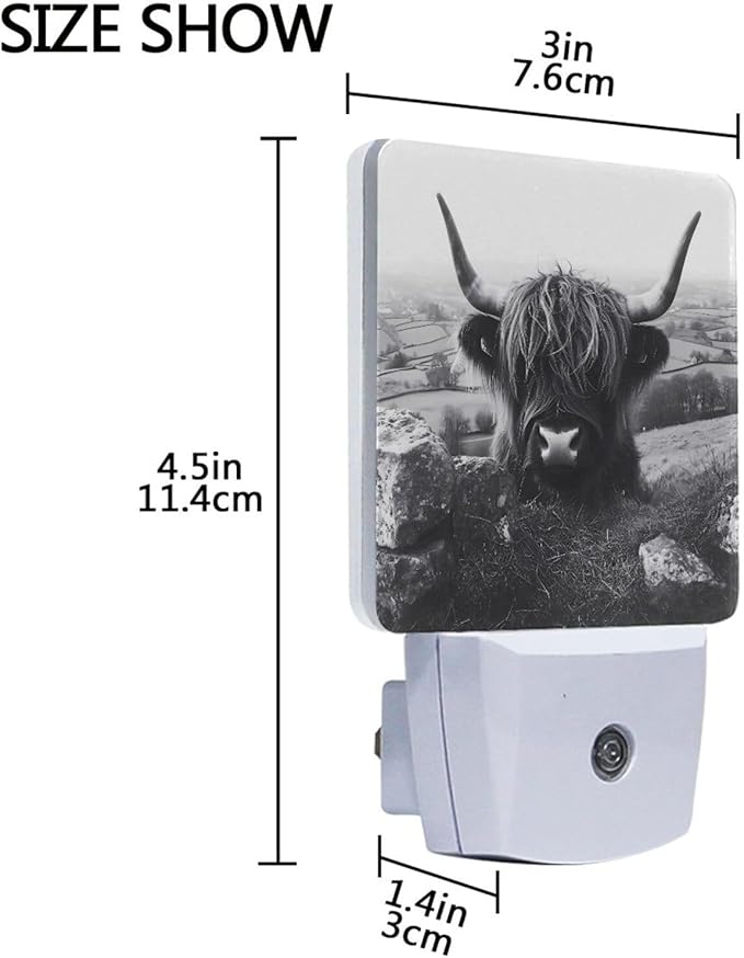 Black Highland Cow Print Night Light LED Plug in Nightlight Light Sensor Dusk - Image 3