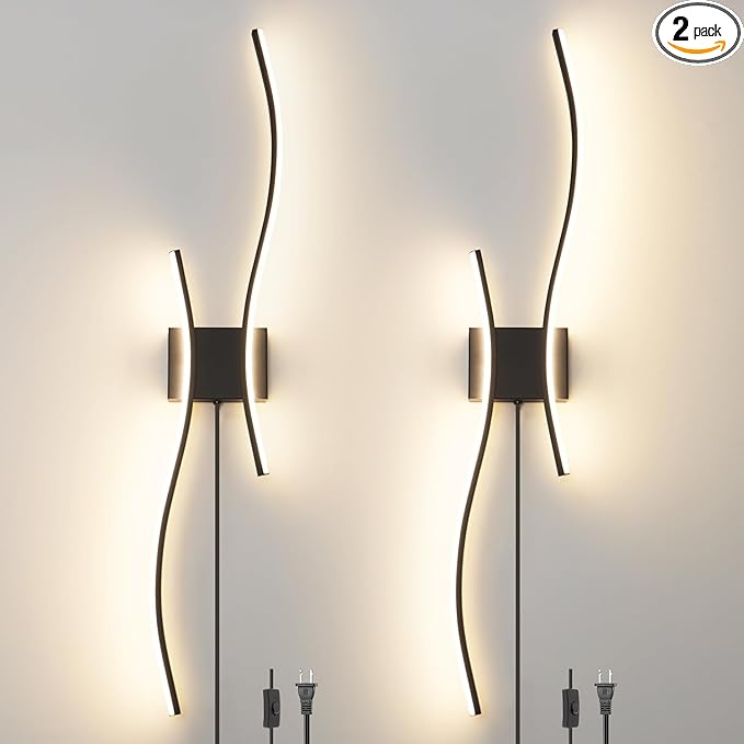 Modern Black Plug in Wall Sconces Set of 2 by Daunton