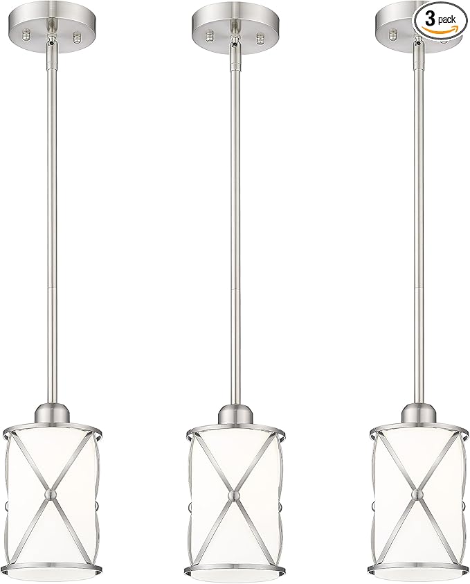 Brushed Nickel Pendant Lights Kitchen Island 3 Pack, Milk Glass Kitchen Pendant by Osimir