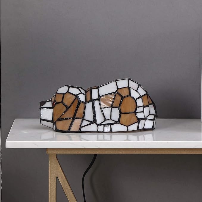 Bieye L10210 Tiffany Style Stained Glass Accent Dog Table Lamp - Image 3