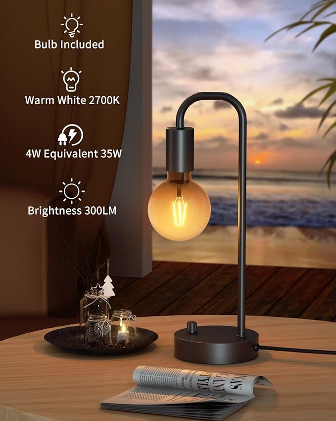 ONEWISH Industrial Table Lamp for Bedroom, Fully Dimmable Modern Bedside Lamps - Image 3