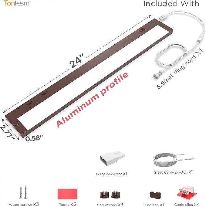 24 Inch Under Cabinet Lighting Plug in, 14W 120V 3 Color 3000K/4000K/5000K - Image 9