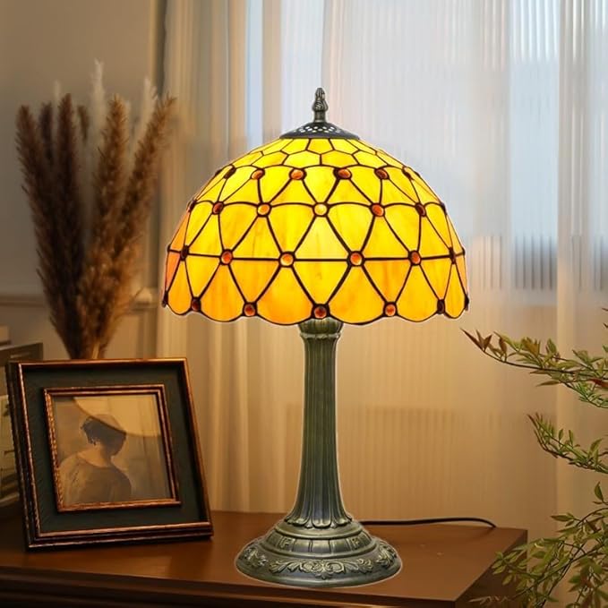 Tiffany Lamp Vintage Bead Orange Table Lamps Bedside - Image 2