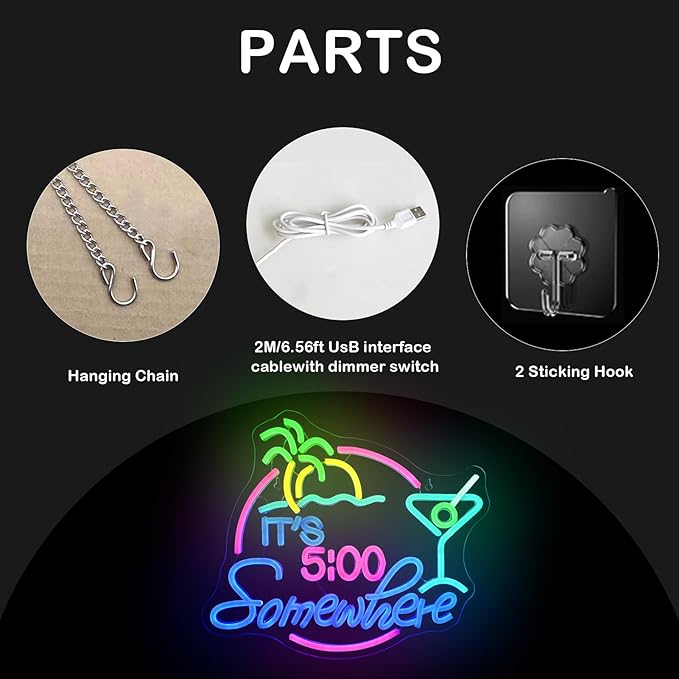 It's 5:00 Somewhere Neon Sign, USB Powered LED Neon Sign - Image 6