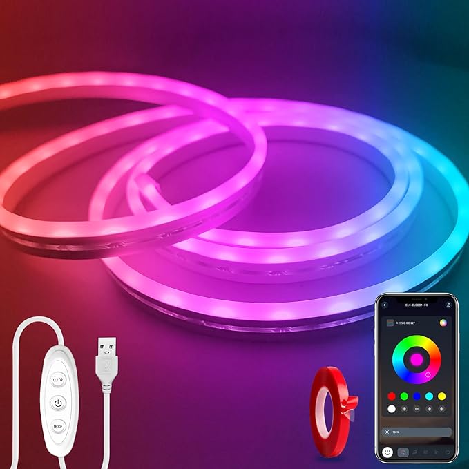LED Neon Lights，6.6ft USB Powered LED Strip Lights，5V Music Sync Color Changing by Yeewhale