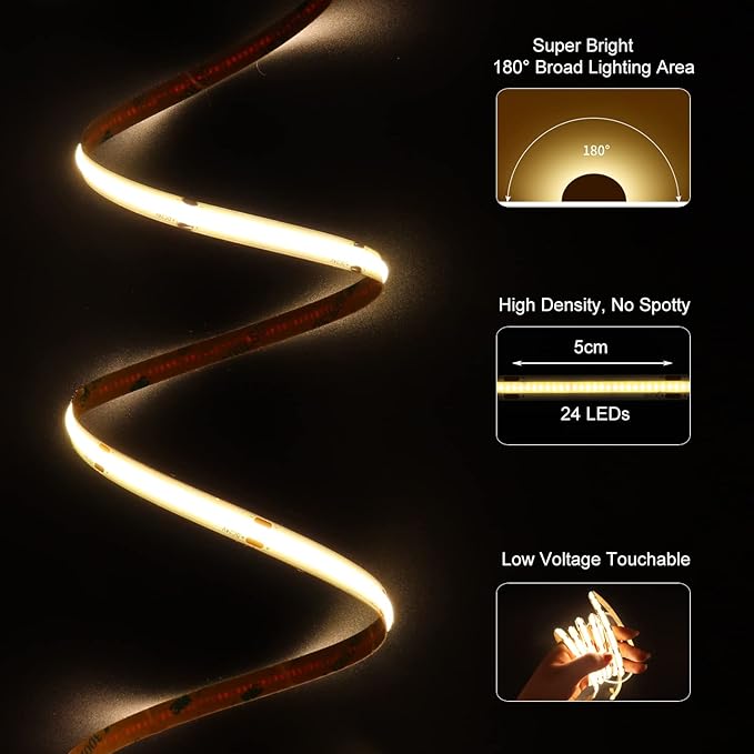 COB LED Strip Lights 5760LEDs, 40FT 4000K Dimmable Daylight Bright LED Lights - Image 2