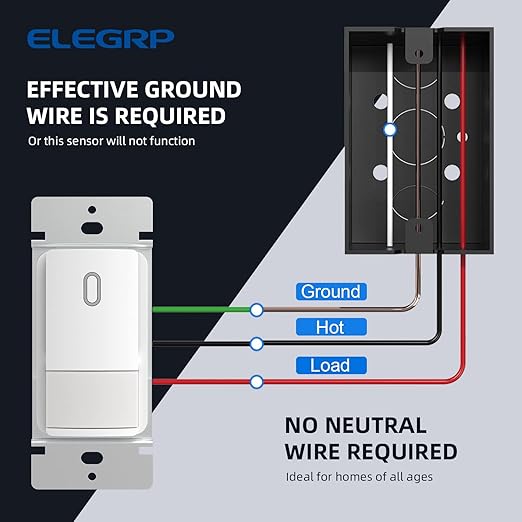 ELEGRP Single Pole Occupancy Motion Sensor Light Switch, PIR Infrared Motion - Image 6
