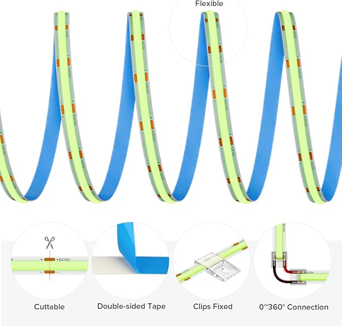 16.4FT COB LED Strip Light Green, 24V 8MM Width Flexible High Density Uniform - Image 8