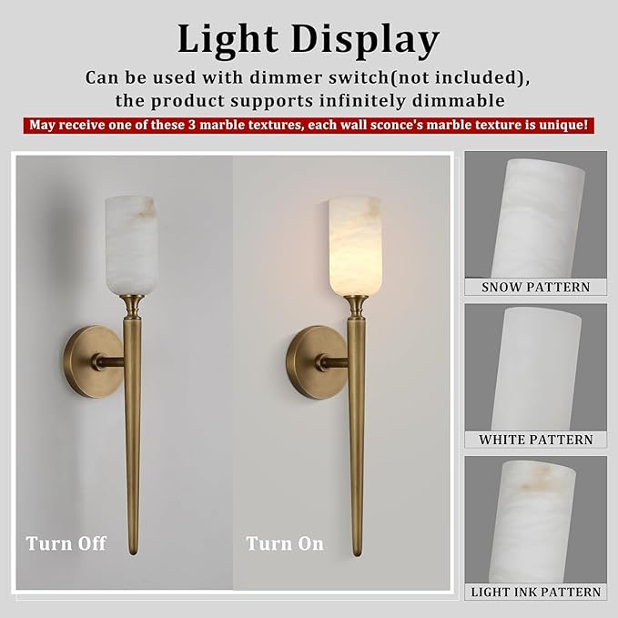 Alabaster Wall Sconce 22in Antique Brass Sconces Wall Lighting, Imported in - Image 8