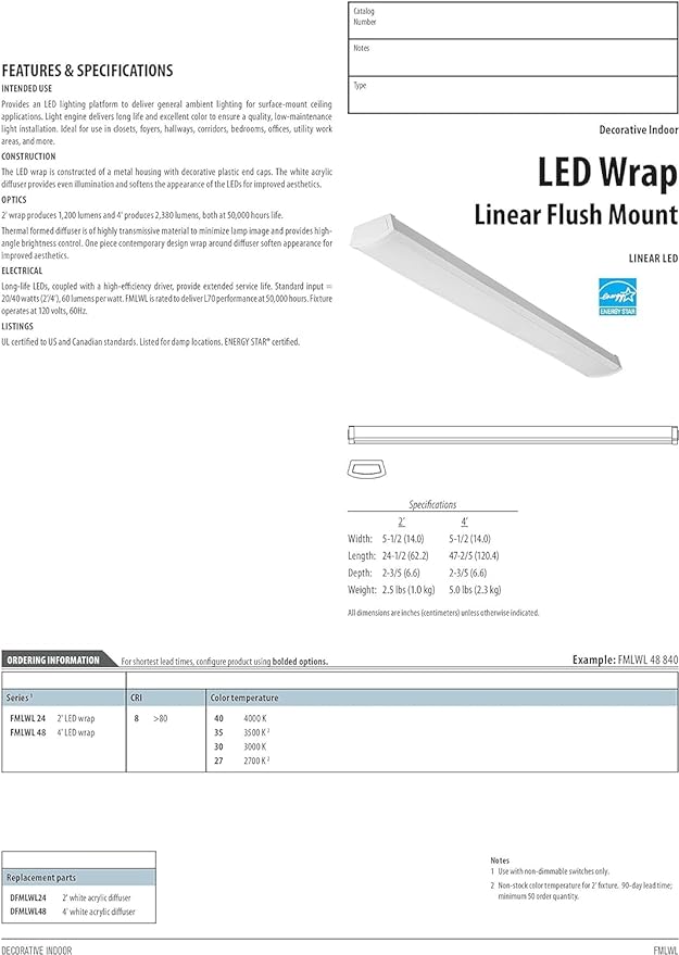 Lithonia Lighting 4 Foot LED Light Fixture, Low-Profile LED Wraparound Flush - Image 5