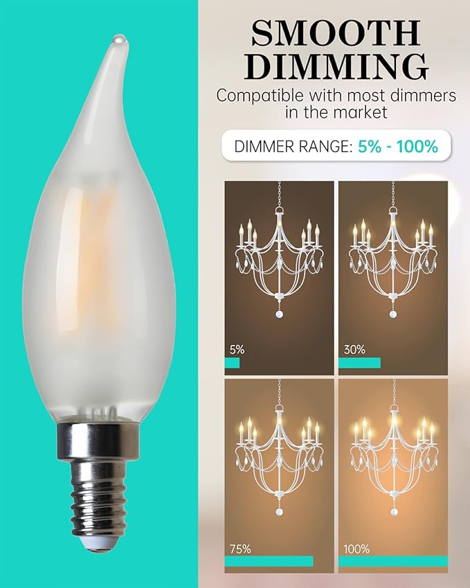Frosted LED Candelabra Bulb E12 Small Base, 60 Watt Equivalent 2700K Soft White - Image 6