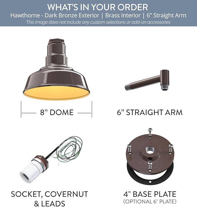 Steel Lighting Co. Hawthorne Barn Light | Outdoor Wall Mounted | 8 inch Dome | - Image 6