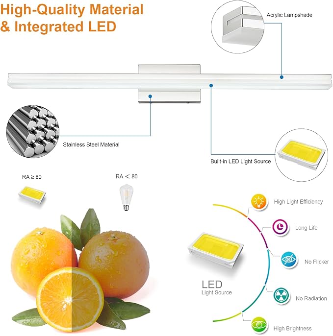 SineRise 40-Inch LED Modern Bathroom Vanity Light Bar, Chrome Modern Acrylic - Image 2