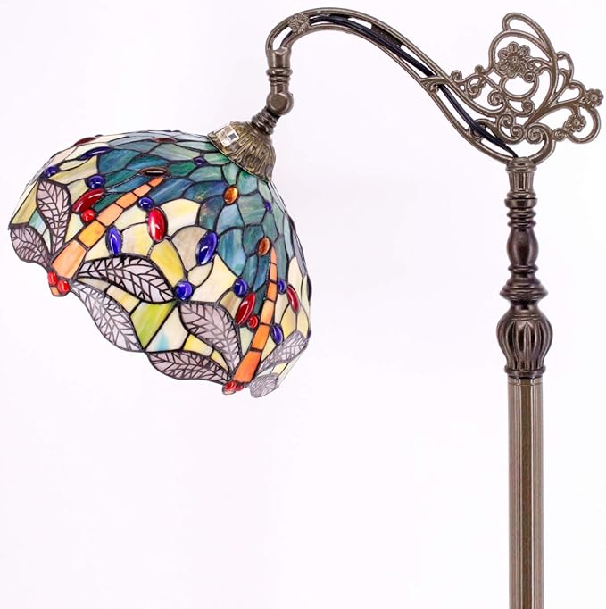 WERFACTORY Tiffany Floor Lamp Sea Blue Yellow Stained Glass Dragonfly Arch Lamp - Image 2