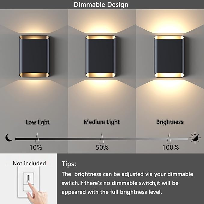 LED Wall Lights Outdoor Wall Sconces Dimmable 15.5W, IP65 Waterproof Porch - Image 5