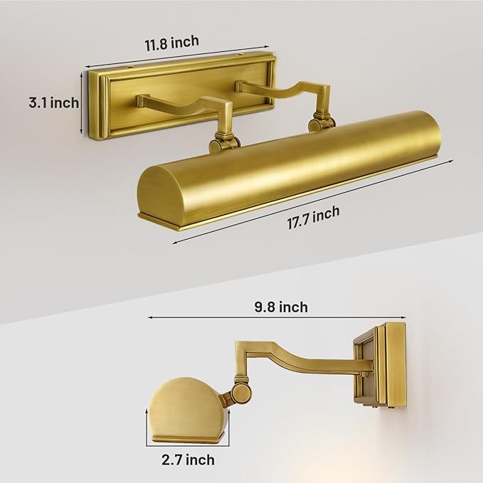 Picture Light for Wall 18" Brass Picture Lights Hardwired 3-Light Gold Picture - Image 4