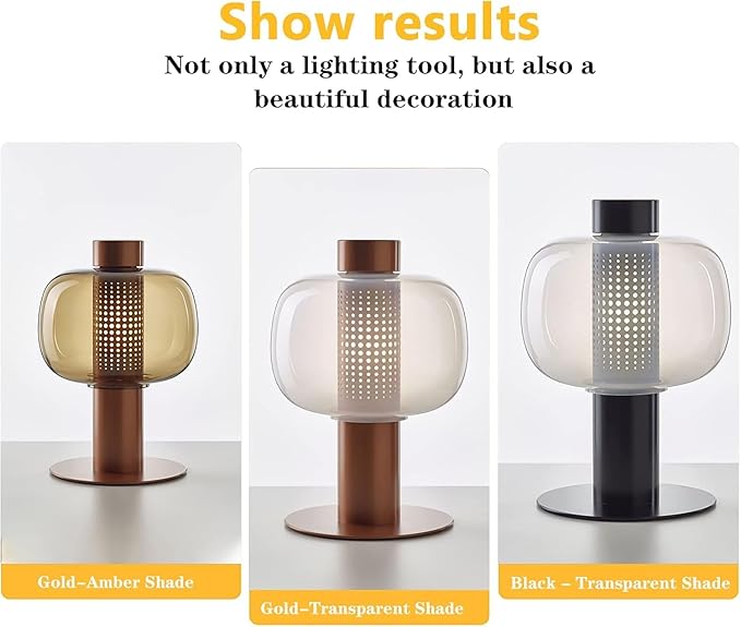 Modern Amber Glass Table Lamp Glass Shade Gold Base Desk Lamp Minimalist Design - Image 6