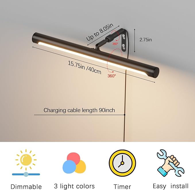 Picture Lights for Paintings Plug in, Remote Control Gallery Painting Wall - Image 4