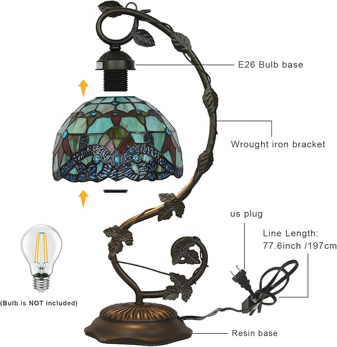 Stained Glass Lamp, Vintage Table Lamp, Living Room, Study（Baroque） - Image 9