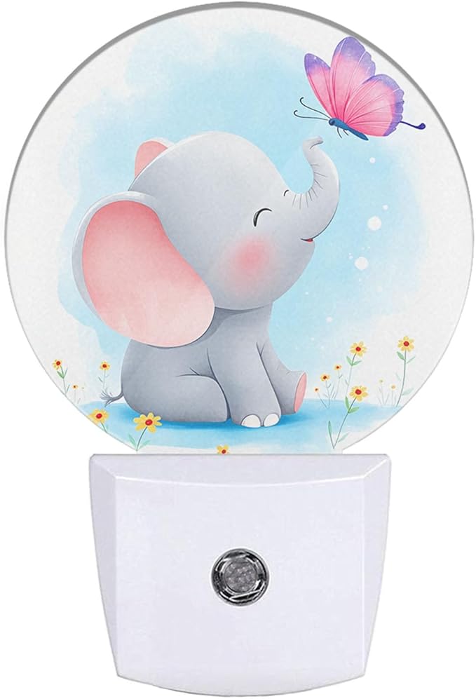 EKOBLA Watercolor Elephant Night Light Cute Little Elephant Play Butterfly by EKOBLA