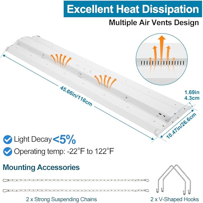 High Bay LED Shop Light 4FT 300W/240W/200W, 4000K/5000K Selectable 120-277V - Image 6