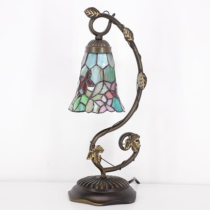 Tiffany Lamp Stained Glass Desk Reading Bedside Light, Metal Leaf Table Lamp - Image 2
