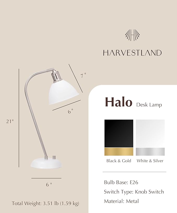 HarvestLand Halo Silver White Adjustable Desk Lamp – Reading Lamp, Pharmacy - Image 8