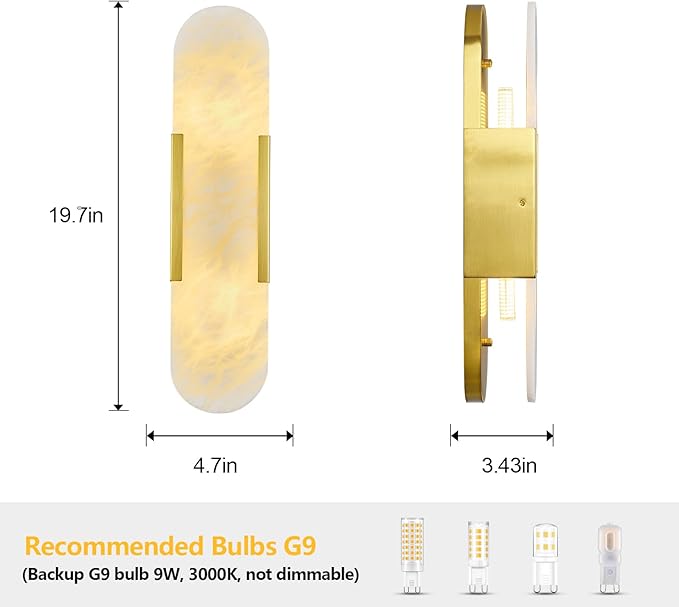 Brass Alabaster Wall Sconce, Modern Natural Marble Wall Sconces - Image 3