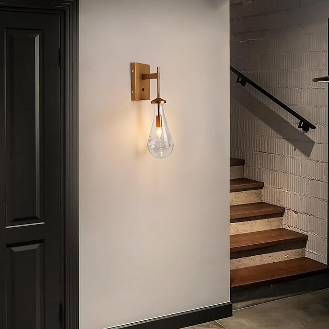 HuisMier Raindrop Wall Sconces, Brushed Brass Glass Wall Sconce - Image 6