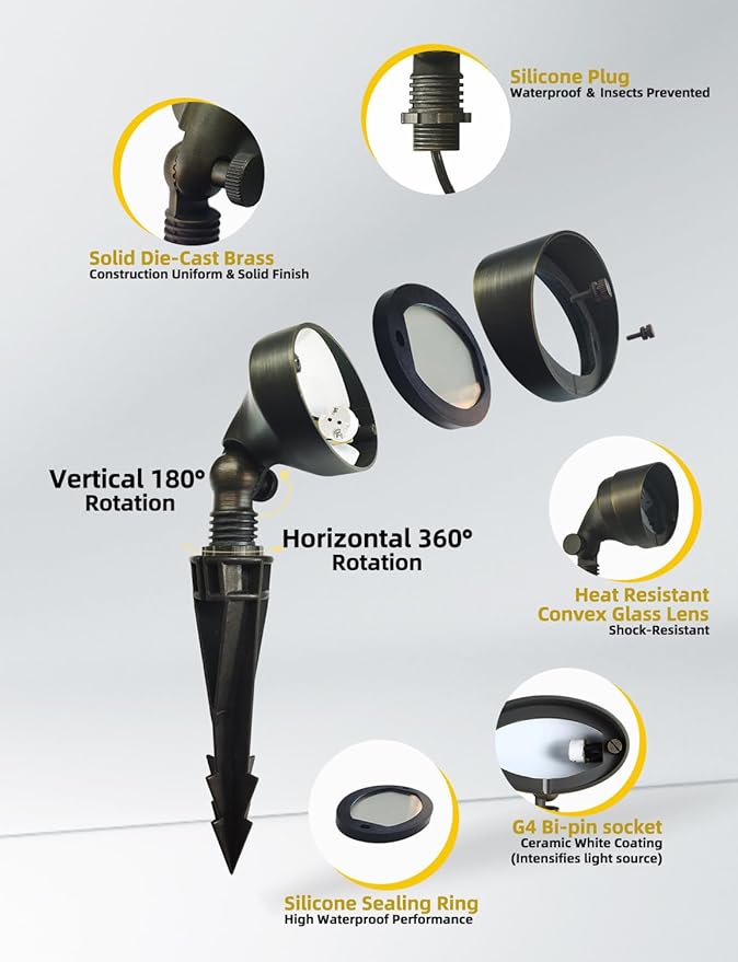COLOER Die-cast Brass LED Landscape Flood Lights Outdoor 6-Pack - Image 3