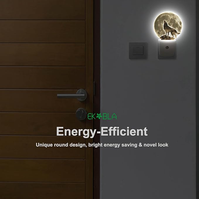 EKOBLA Black Wolf Night Light Wildlife Wolf on Cliff Full Moon Night Lights - Image 6