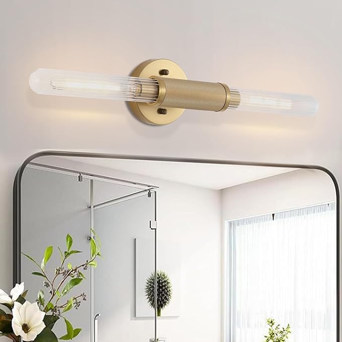 Gold Knurled Texture Wall Sconces 24" Modern Cylinder Bathroom Vanity Lights - Image 2