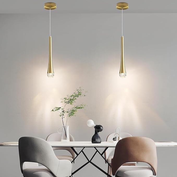 2 Pack Modern Gold LED Pendant Light, Kitchen Island Ceiling Hanging Lights - Image 6