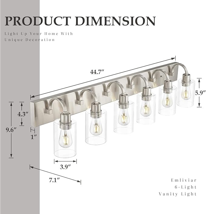 Emliviar Large Bathroom Wall Light, 6-Light Industrial Bathroom Lighting - Image 6