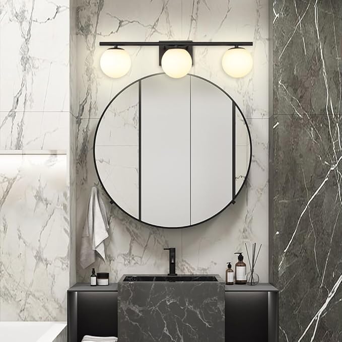 New Bathroom Vanity Light Fixtures Brushed Bronze Milk White Globe Glass Shade - Image 7