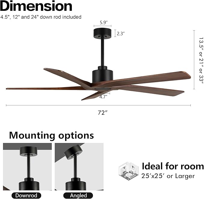 WINGBO 72" DC Ceiling Fan No Light - Image 4
