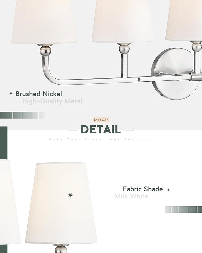 Bathroom Light Fixtures, 5 Light Brushed Nickel Vanity Lights - Image 3