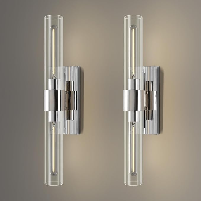 Nickel Wall Sconces Set of Two, Brass 22.8" Sconces Wall Lighting, Bathroom by YUEXPAND