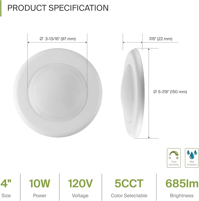ASD 1 Pack LED Disk Lights 4 Inch, 10W 5CCT 2700K-5000K 685LM CRI90+, Dimmable - Image 2