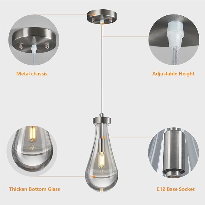 Raindrop Pendant Lights Kitchen Island Teardrop Nickel Hanging Light Fixtures - Image 8