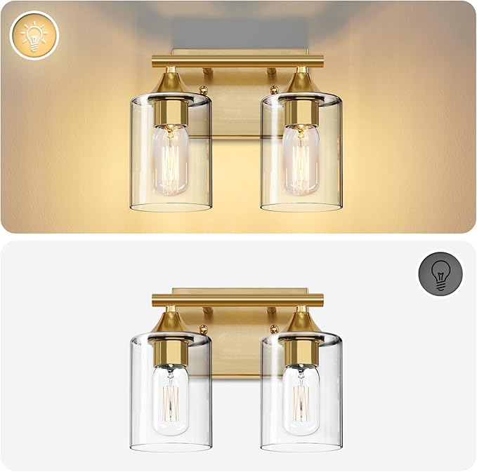 Gold Vanity Lights for Bathroom, 2-Light Bathroom Light Fixtures, Brushed Brass - Image 7