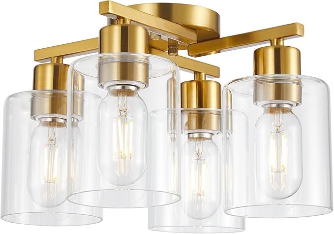 4 Light Semi Flush Mount Ceiling Light Brushed Gold Kitchen Lighting Fixtures by DIDUIOlightingfixtures