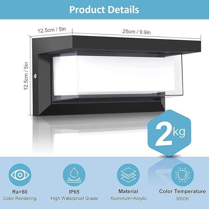 6000K Porch Lights Outdoor, 18W 1800LM LED Wall Light, IP65 Waterproof - Image 7