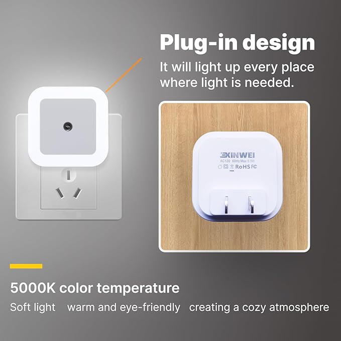 Smart Auto-Dimming Square LED Night Light Bedside Lamp, 0.5W Plug-in - Image 4