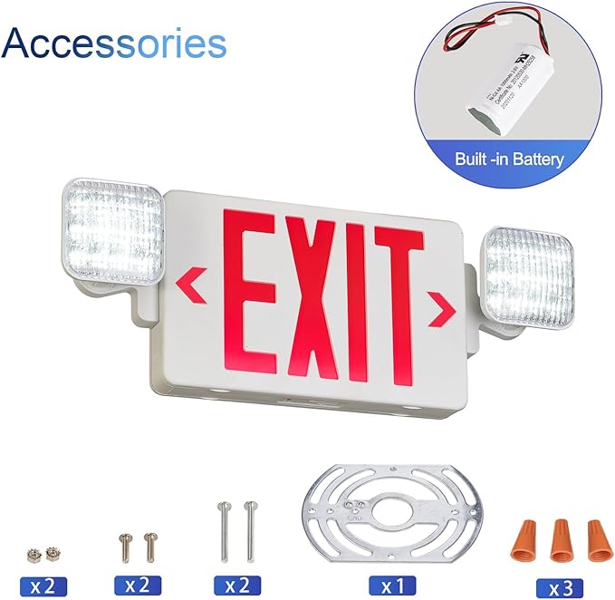 CM MZY Red Exit Sign with Emergency Light, Two Adjustable Square Head, Exit - Image 2