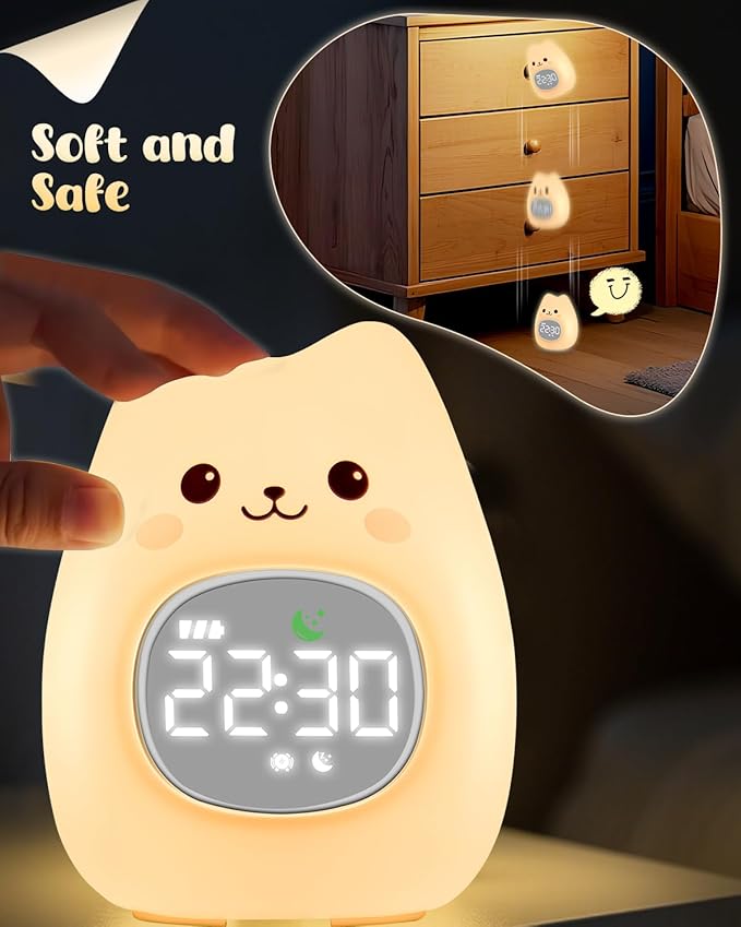 Cat Alarm Clock for Kids with Night Light, Sleep Training Clock Time to Wake - Image 7