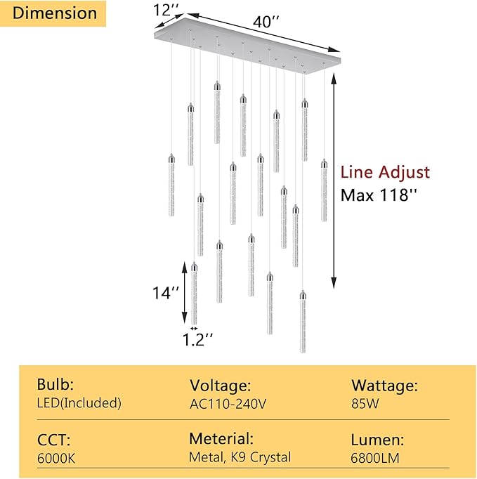Rectangular Chandeliers 17-Lights Long Light - Image 2